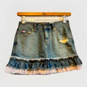 Mudd Y2K Distressed Denim Ruffle Mini Skirt Womens Size 3 Low Rise